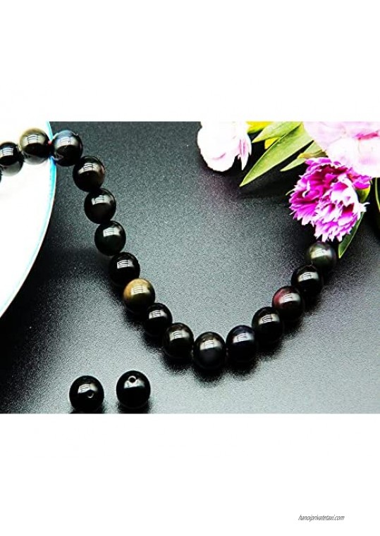 10mm Natural Chakra Beads Crystal Bracelet - Healing Stones Bracelets For Men，Relieve Anxiety Charm Bracelet Rainbow Obsidian Stretch Bracelet For Man and Women
