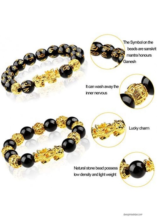 8 Pieces Feng Shui Amulet Bracelets 12 mm Good Luck Bead Bracelets with Color Changed Pi Xiu/Pi Yao Attract Lucky and Wealthy Bangle