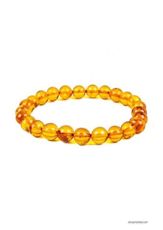 Amber Bracelet on Elastic Band - Hand-made from Cognac and Cherry color genuine Baltic Amber beads - Multiple Sizes - Elements of Nature