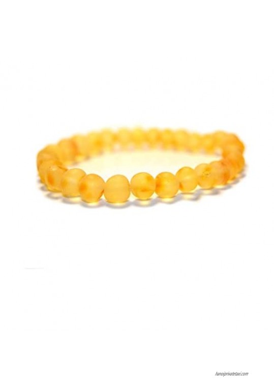 Baltic Amber Land Raw Amber Bracelet for Adults Made on Elastic Band - 7 Inches Hand-Made from Unpolished/Certified Baltic Amber Beads (Honey)