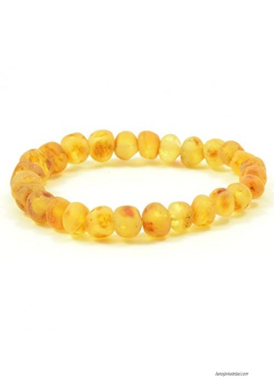 Baltic Amber Land Raw Amber Bracelet for Adults Made on Elastic Band - 7 Inches Hand-Made from Unpolished/Certified Baltic Amber Beads (Honey)