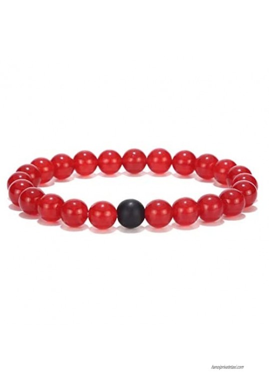 Black Matte & Red Agate Stone His and Hers Bracelets 8mm Sandstone Couple Bracelet XIAOLI