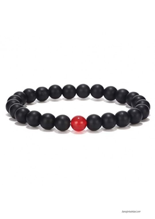Black Matte & Red Agate Stone His and Hers Bracelets 8mm Sandstone Couple Bracelet XIAOLI