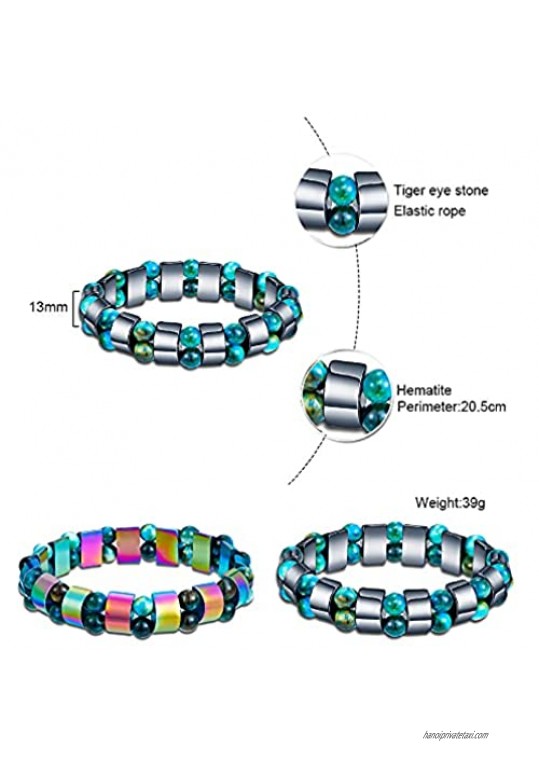 BOMAIL Magnetic Healing Hematite Stretch Bracelet for Men Women Tiger Eye Stone Beads Bracelet Elastic Natural Stone Bracelet Bangle
