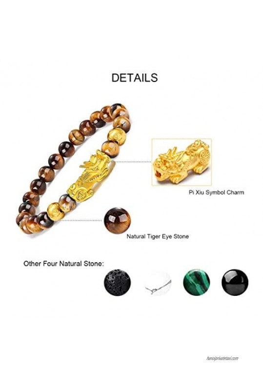 EVELICAL 5Pcs Feng Shui Bracelets for Women Men Beaded Pi Xiu Charm Lucky Fortune Black Obsidian Wealth Bracelet Adjustable Elastic