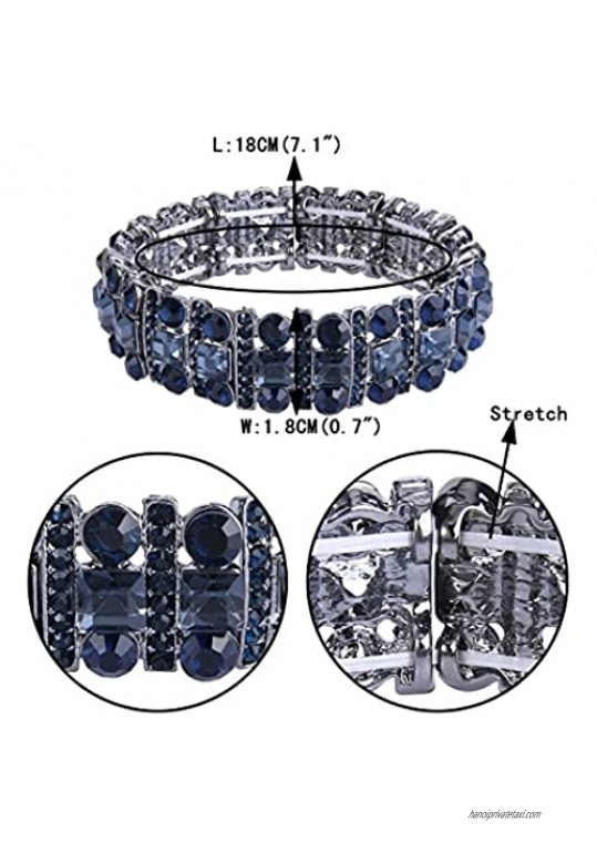 EVER FAITH Austrian Crystal Art Deco Three Layers Bride Elastic Stretch Bracelet