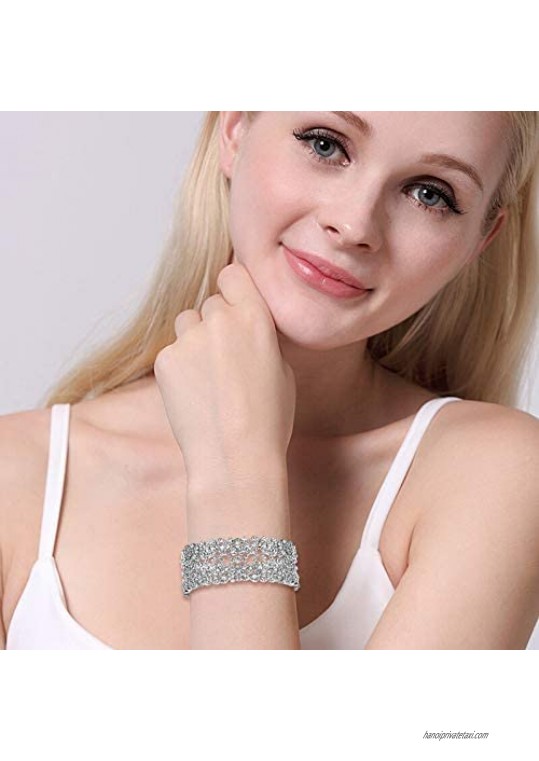 EVER FAITH Women's Austrian Crystal Love Heart Art Deco Bride Stretch Bracelet