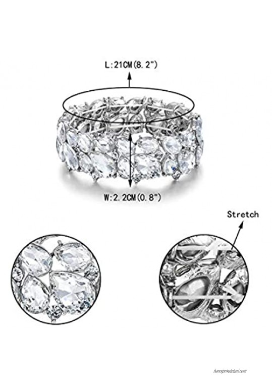 EVER FAITH Women's Wedding Party Jewelry Austrian Crystal 2 Layer Teardrop Stretch Bracelet for Her
