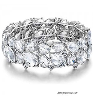 EVER FAITH Women's Wedding Party Jewelry Austrian Crystal 2 Layer Teardrop Stretch Bracelet for Her