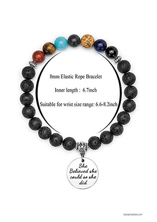 Hamoery Inspirational Graduation Gifts for Her Him Men Women 8mm Lava Bracelet Personalized Aromatherapy Essential Oil Diffuser Anxiety Bracelet Elastic Natural Stone Yoga Beads Bracelet