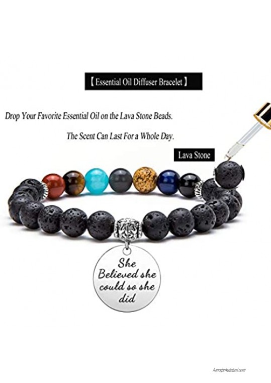 Hamoery Inspirational Graduation Gifts for Her Him Men Women 8mm Lava Bracelet Personalized Aromatherapy Essential Oil Diffuser Anxiety Bracelet Elastic Natural Stone Yoga Beads Bracelet