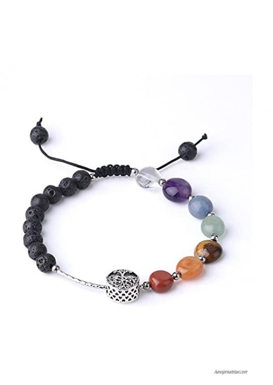 Homelavie 7 Chakra Healing Bracelet with Real Stones  Lava Rock Beads Bracelets  Life Tree Bangle for Women Men Girl Boy - Protection  Energy