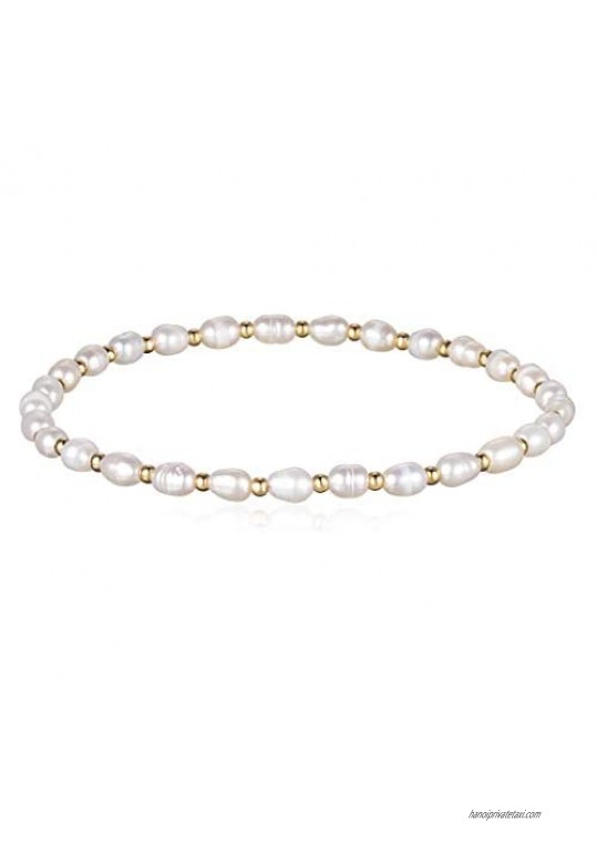 InzheG Pearl stretch beaded bracelet for Women Gold Elastic Chain Handmade Jewelry 14k Gold Plated Trendy Bracelets for Girls