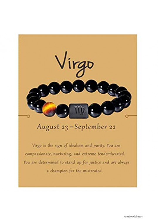 JIAHATE Zodiac Stretch Bracelets Men Women 8MM 10MM Natural Black Onyx Stone Star Zodiac jewelrys Sign Constellation Horoscope Birth Date Bead Bracelet