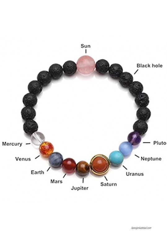 Jovivi Solar System Bracelet Universe Galaxy The Nine Planets Natural Lava Rock Beads Essentional Oil Diffuser Bracelet