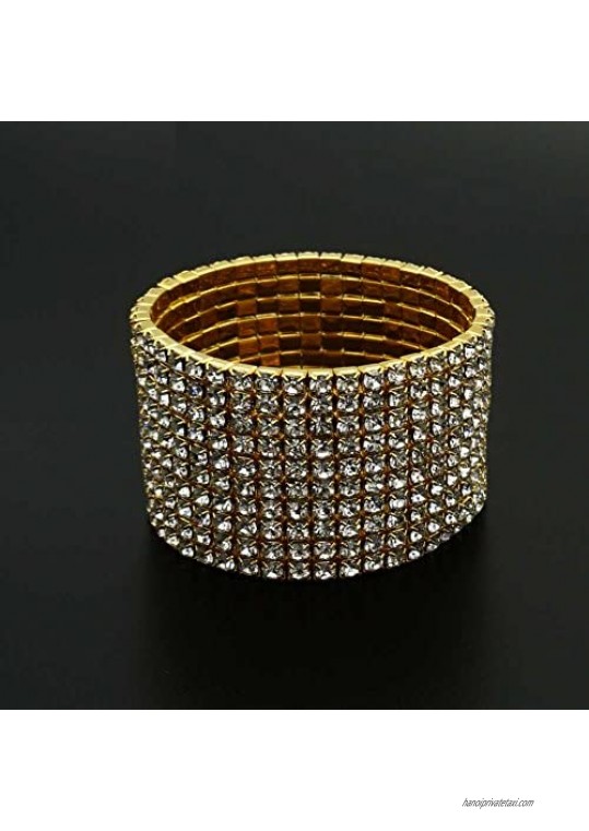 JSEA Ladies Rhinestone Bracelet Stretch Silver Tone Womens Elastic Bracelet Bangles Small Wrist Gold Tone