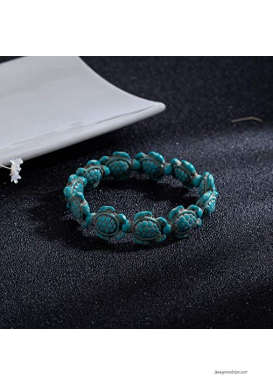 kelistom Turtle Beads Chain Bracelet for Women Men Girls Boys Handmade Natural Stone Elastic Stretch Bracelet Friendship Couple Bracelets