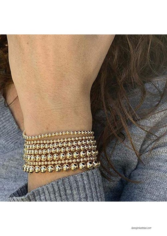 KSQS Gold Beaded Bracelets for Women 14K Gold Plated Bead Ball Stackable Stretch Elastic Bracelet