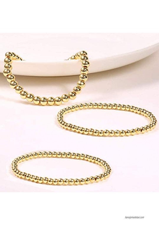 KSQS Gold Beaded Bracelets for Women 14K Gold Plated Bead Ball Stackable Stretch Elastic Bracelet