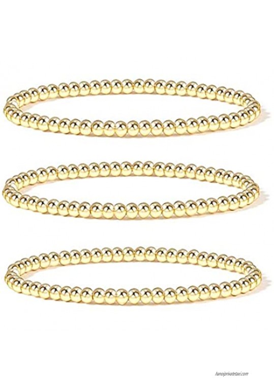 KSQS Gold Beaded Bracelets for Women  14K Gold Plated Bead Ball Stackable Stretch Elastic Bracelet