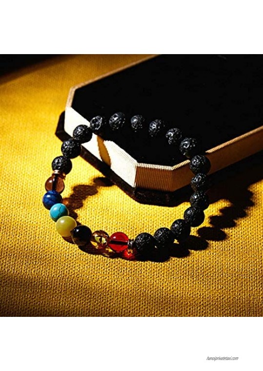 Men Women 8mm Lava Rock 7 Chakra Bracelet Elastic Natural Stone Yoga Beads