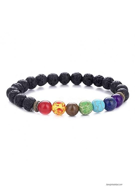 Men Women 8mm Lava Rock 7 Chakra Bracelet Elastic Natural Stone Yoga Beads
