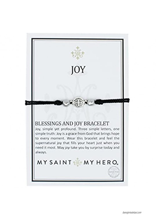 My Saint My Hero - Blessings and Joy Bracelet - Silver-Tone Medal on Black Cording