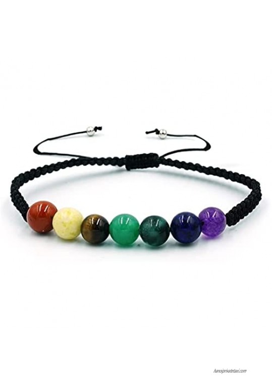 Natural 7 Chakra Bracelet  Adjustable Size Nylon Cord Gemstone Energy 8mm Beads Bracelet  Balancing Bracelet For Women Yoga Meditation