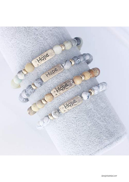 NTLX Christian Bracelets for Women – Hope Bracelet – Natural Stone Stretch Prayer Bracelet – Inspirational Message Jewelry - Great Gift