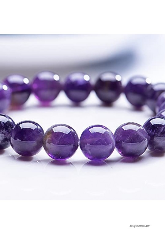 ORJATEXIN Natural Amethyst Crystal Bracelet 8 inch Stretchy Chakra 10mm (0.39) Beads Gems Stones Handmade Yoga Meditation Bracelet for Women Men Girls Birthday Gifts