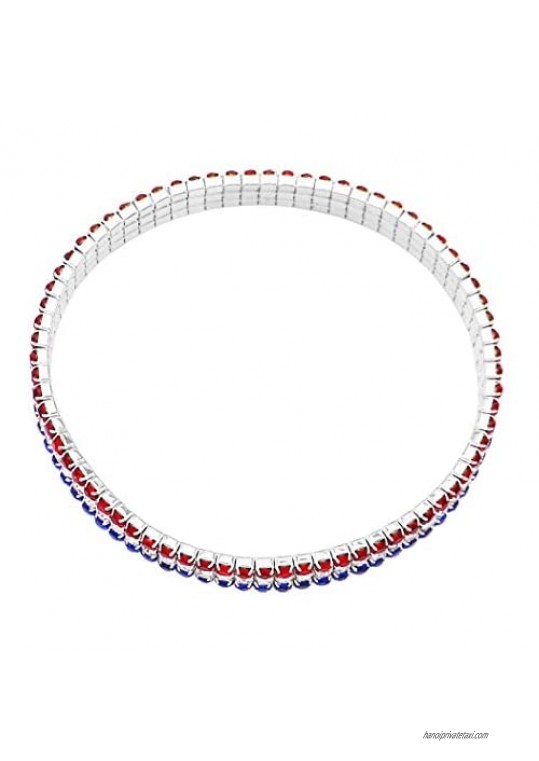 Rosemarie & Jubalee Women's Red White and Blue Patriotic Voting Day 7.5mm Crystal Statement Stretch Rhinestone Bracelet