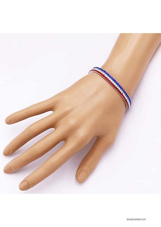 Rosemarie & Jubalee Women's Red White and Blue Patriotic Voting Day 7.5mm Crystal Statement Stretch Rhinestone Bracelet