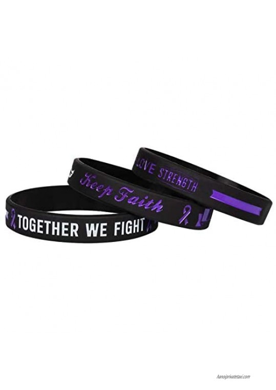 Sainstone Cancer & Cause Awareness Ribbon Bracelets with Saying Mental Health Awareness Bracelets Set of 3 Silicone Rubber Wristbands Gifts for Men Women Patients Survivors (Pancreatic Purple)