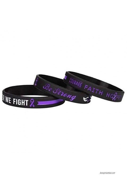 Sainstone Cancer & Cause Awareness Ribbon Bracelets with Saying Mental Health Awareness Bracelets Set of 3 Silicone Rubber Wristbands Gifts for Men Women Patients Survivors (Pancreatic Purple)