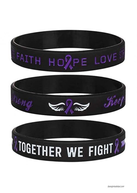 Sainstone Cancer & Cause Awareness Ribbon Bracelets with Saying  Mental Health Awareness Bracelets  Set of 3 Silicone Rubber Wristbands Gifts for Men Women  Patients Survivors (Pancreatic Purple)