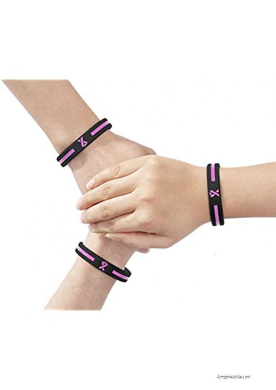 Sainstone Pink Awareness Ribbon Silicone Bracelets Mental Health Awareness Bracelet Pink Ribbon Wristbands Unisex for Men Women