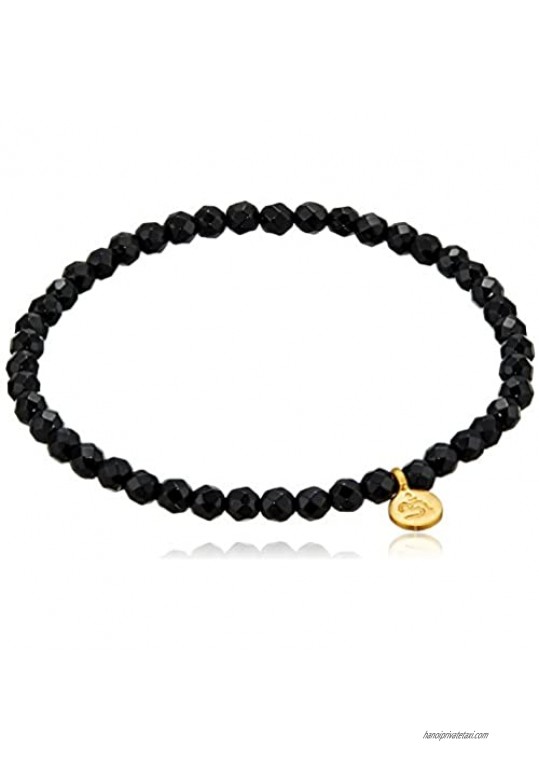 Satya Jewelry 4mm Black Onyx and 18K Yellow Gold Plated Mini Om Stretch Bracelet  7"