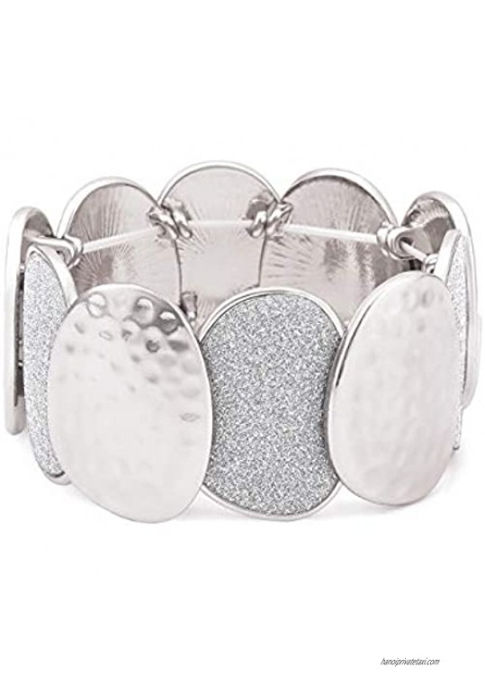 Seni Jewelry GBLW Druzy Bracelets for Women Glitter Hammered Bracelet Statement Chunky Stretch Elastic Bangle Bracelet