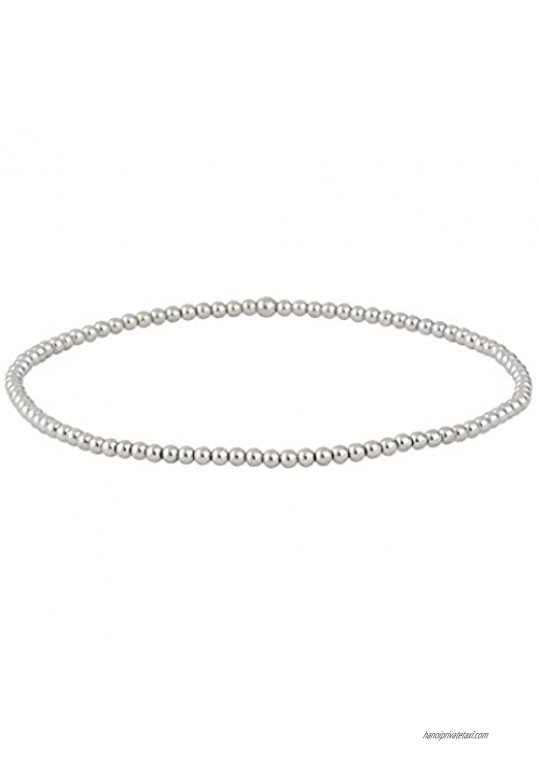 Silverly Women's .925 Sterling Silver Polished Tiny 2 mm Bead Ball Elastic Stretch Bracelet