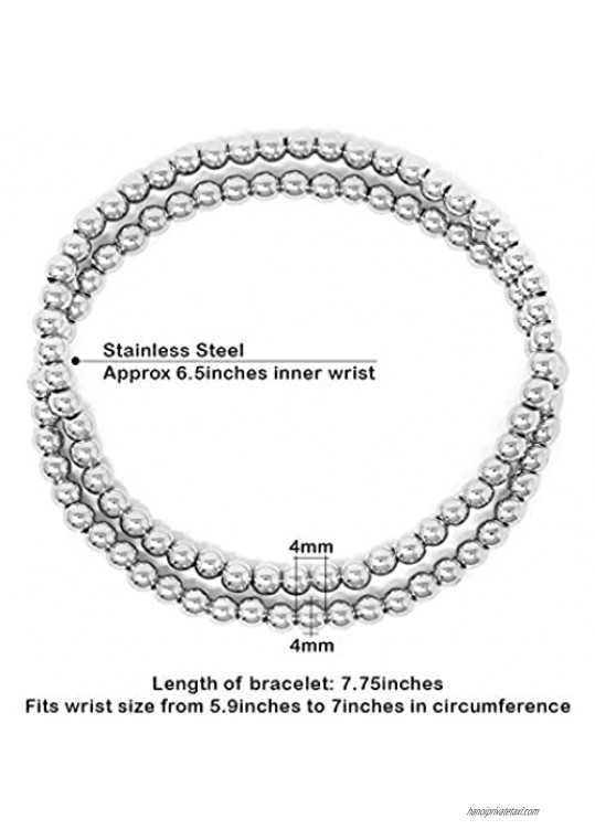 SM Stainless Steel Gold Silver Rose Gold Beaded Ball Bracelets Set for Women Stretchable Elastic Bracelet