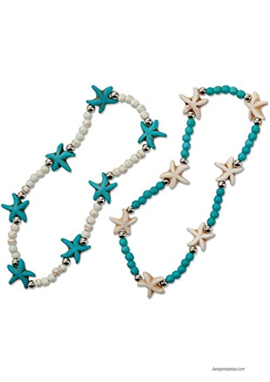 SPUNKYsoul 2 Pack Starfish or Turtle Anklets Beachy Howlite Starfish Stretch Anklet - 2 Pack Beach Collection