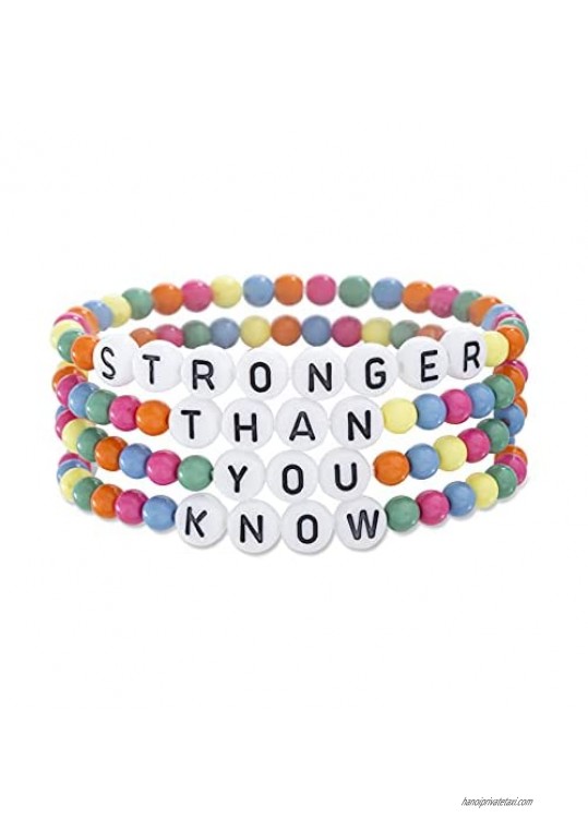 Steve Madden Four Piece Set Stronger Than You Know Rainbow Beaded Stretch Bracelet for Women
