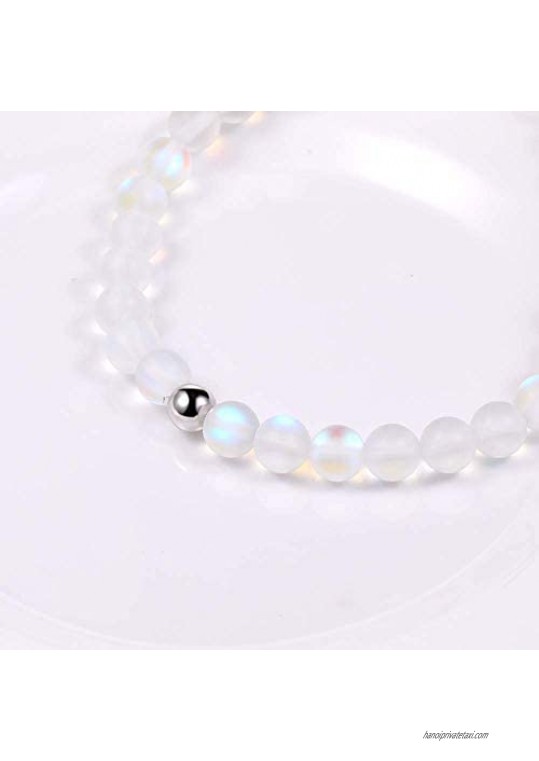 SUMMER LOVE 8MM Mystic Mermaid Glass Beaded Stretch Bracelet Shimmer Beads Glowing Aura Charm Beaded Couples Bracelets for Women