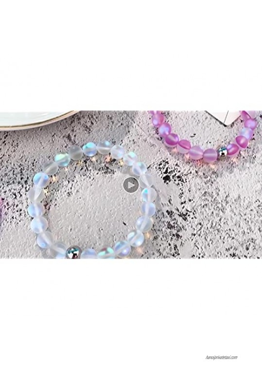 SUMMER LOVE 8MM Mystic Mermaid Glass Beaded Stretch Bracelet Shimmer Beads Glowing Aura Charm Beaded Couples Bracelets for Women