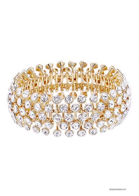 Tennis 5 Row Rhinestone Stretch Bracelets Bridal Evening Party Jewelry For Woman Bangle