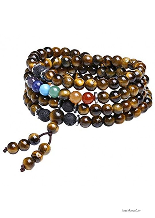 Top Plaza 108 Mala Prayer Beads Stretch Bracelet 7 Chakra Healing Crystal Stone Multilayer Wrap Bracelets Yoga Meditation Reiki Quartz Jewelry for Womens Mens