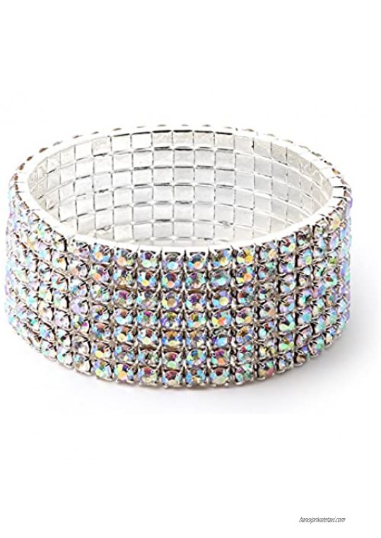 Topwholesalejewel Silver Crystal Square Shape Rhinestone Strand Style Stretch Bracelet