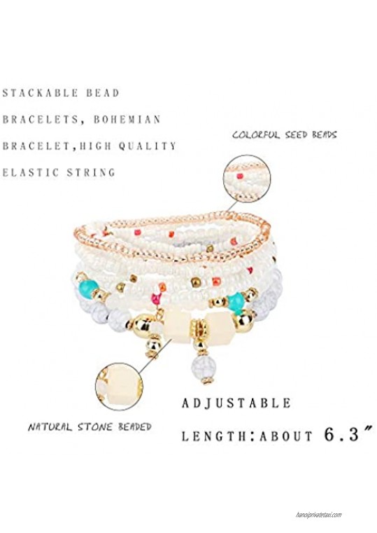 Udalyn 4 Sets Bohemian Stackable Bead Bracelets for Women Multilayered Stretch Beaded Bracelet Set Boho Bangles Multicolor Fashion Jewelry