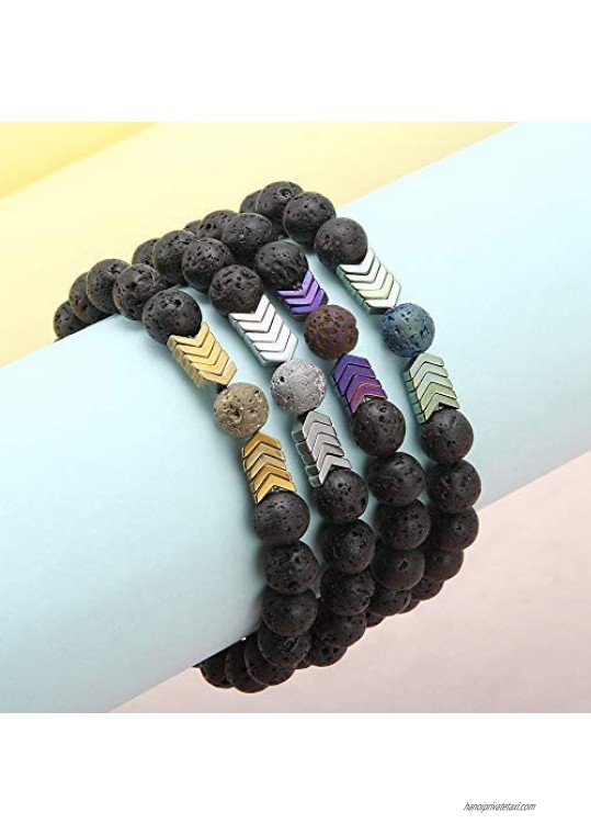 VALIJINA 8mm Lava Rock Stone Bead Bracelet for Women Men Adjustable Arrow Essential Oil Diffuser Bracelet Set