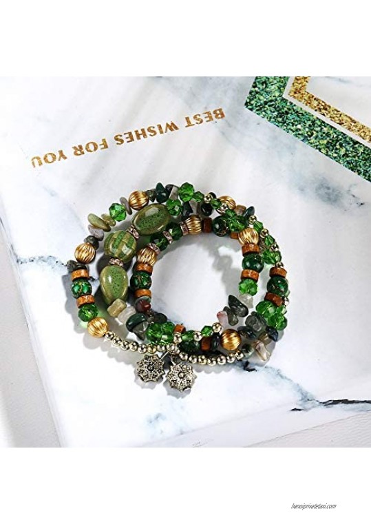 VONRU Boho Bead Stackable Bracelets for Women - Vintage Multi Layer Colorful Beads Bracelets Bohemian Anklets Charm Birthstone Yoga Chain Beach Bangle (Blue Yoga Bracelet)